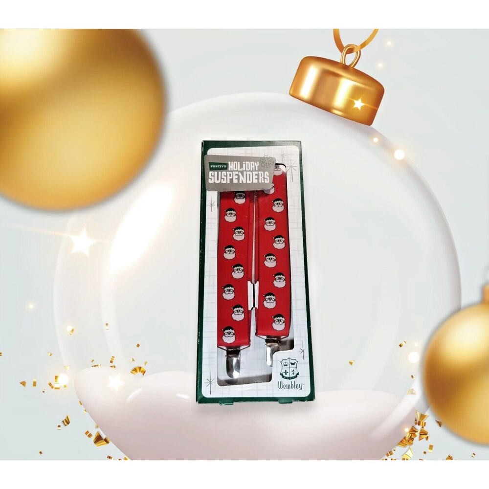 Wembley Holiday Adult Suspenders Red Santa New in Box Festive One Size Clip-On